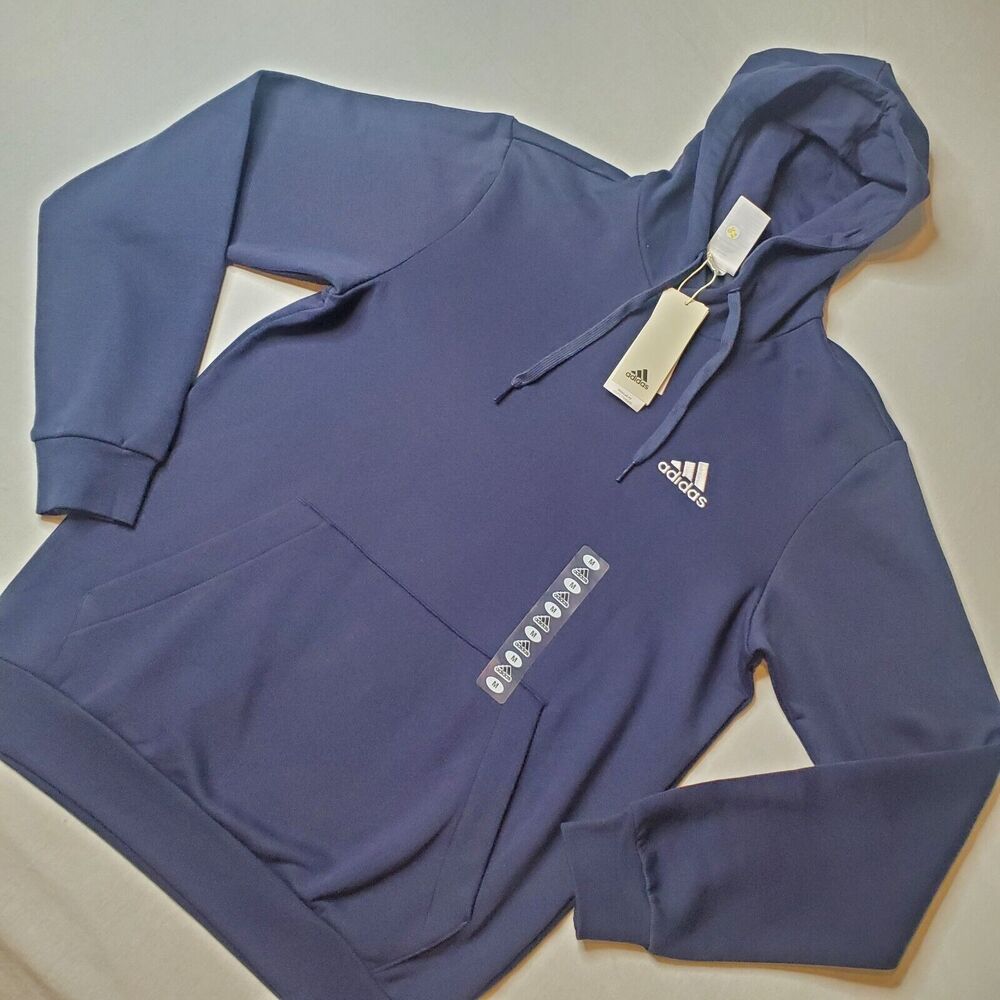 Adidas Mens Size M NWT Feel-Cozy Pullover Hoodie Embroidered Navy H12216